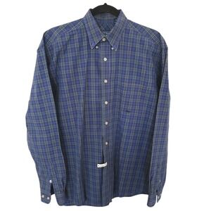 Roper Mens Blue Green Plaid Button Down 100% Cotton Y2K Western Shirt Size M